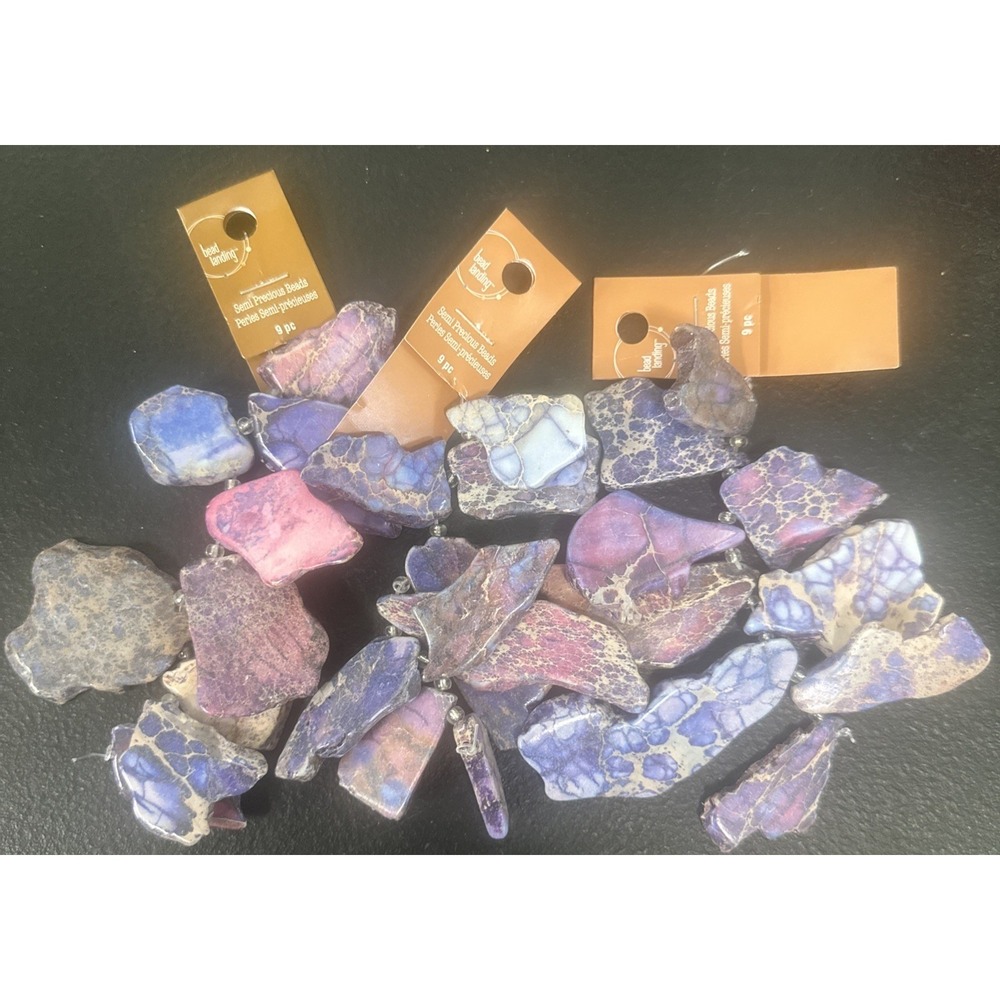 Semi Precious Beads Sliced Jasper Purple Lot Of 3
